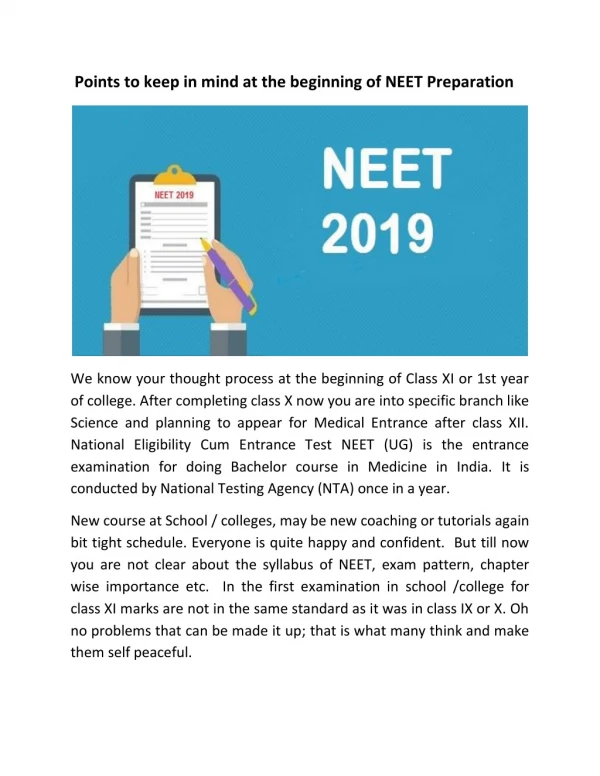 OurSelfStudy | Points to keep in mind at the beginning of neet preparation