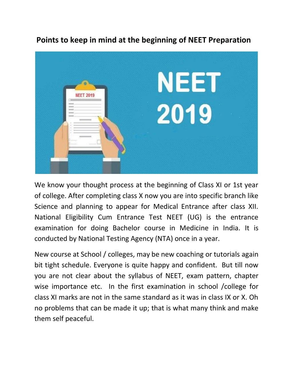 points to keep in mind at the beginning of neet