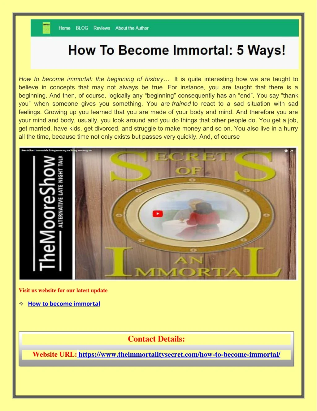 how to become immortal the beginning of history
