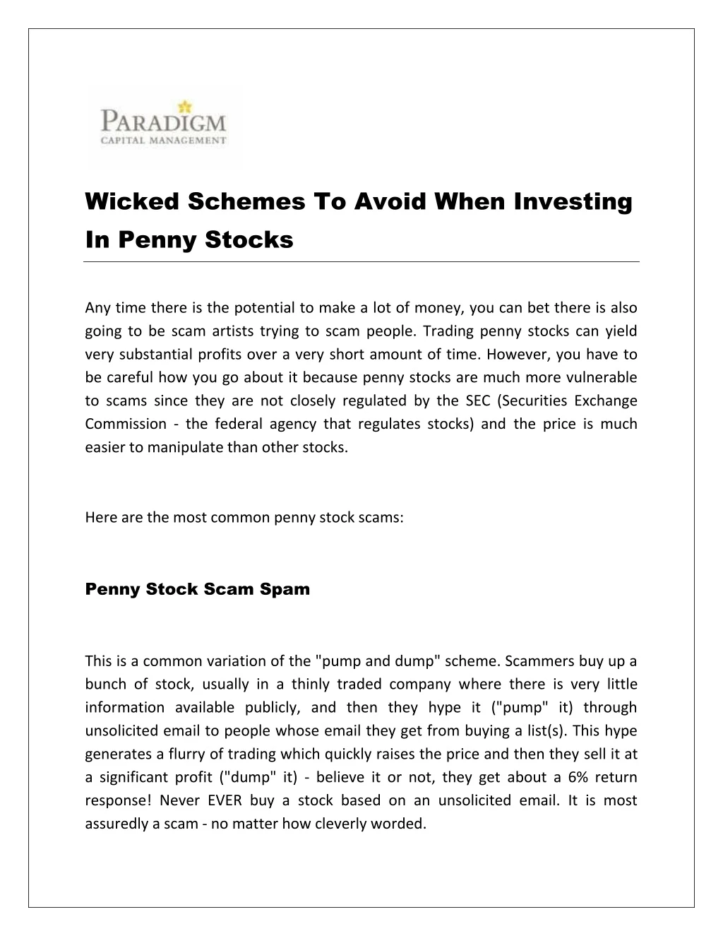 wicked schemes to avoid when investing in penny