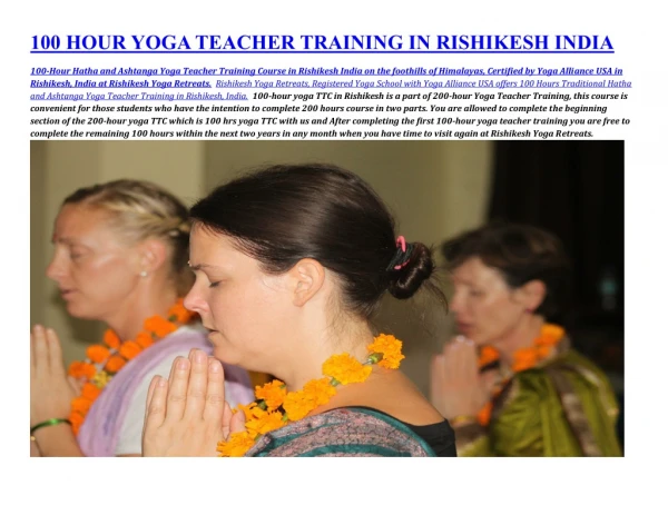 100 Hour Yoga Teacher Training Course in Rishikesh India