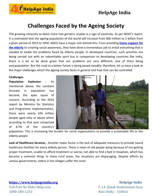 Challenges faced by the Ageing Society