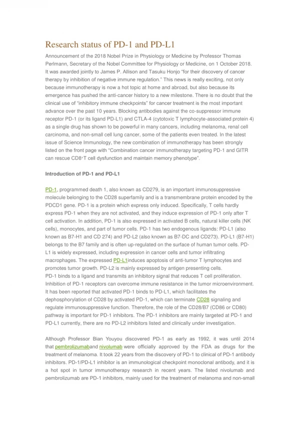 Research status of PD-1 and PD-L1