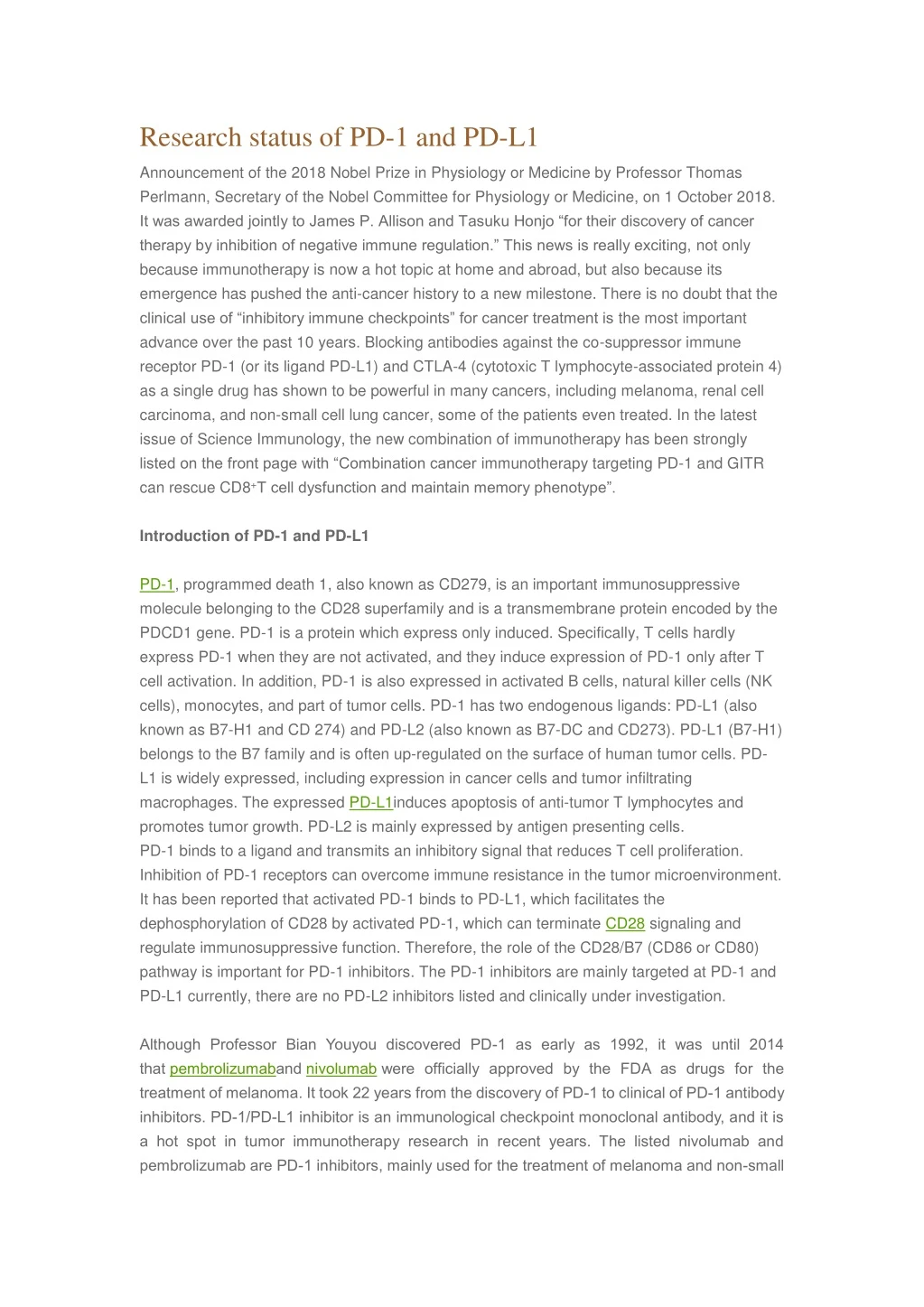 research status of pd 1 and pd l1