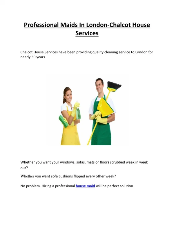 Professional Maids In London-Chalcot House Services