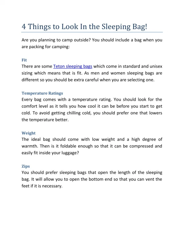 4 Things to Look In the Sleeping Bag!