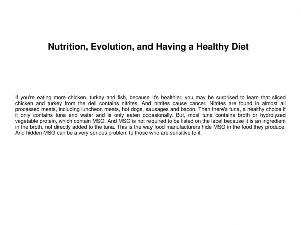 Nutrition, Evolution, and Having a Healthy Diet