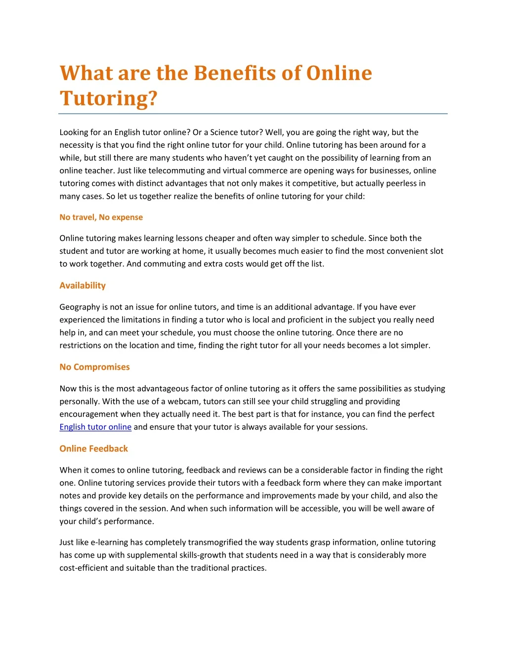 what are the benefits of online tutoring