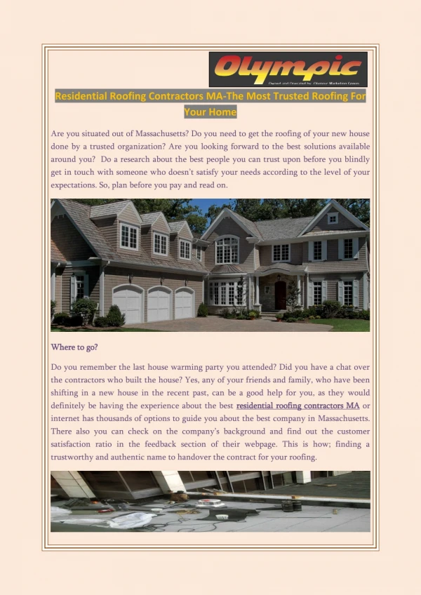 Residential Roofing Contractors MA-The Most Trusted Roofing For Your Home