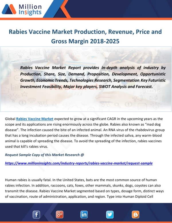 Rabies Vaccine Market Production, Revenue, Price and Gross Margin 2018-2025