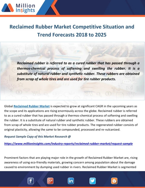 Reclaimed Rubber Market Competitive Situation and Trend Forecasts 2018 to 2025