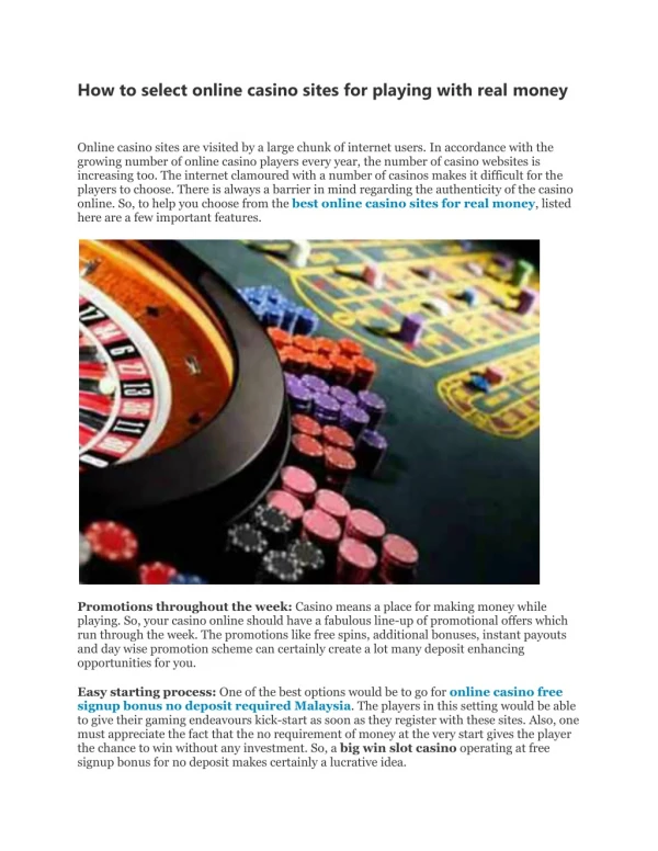 How to select online casino sites for playing with real money