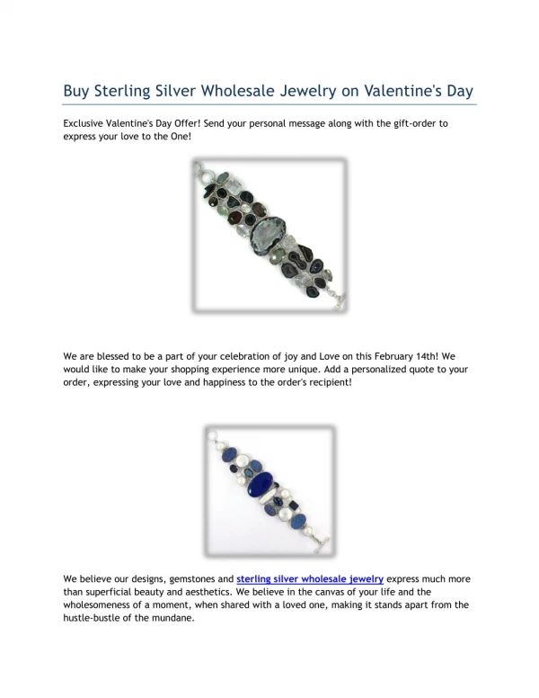Buy Sterling Silver Wholesale Jewelry on Valentine's Day
