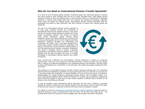 Why Do You Need an International Pension Transfer Specialist?