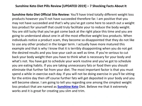 Sunshine Keto Diet [UPDATED 2019] - Can You Blast Excess Fat With This Pill?