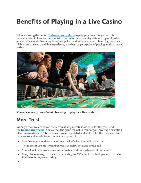 Benefits of Playing in a Live Casino