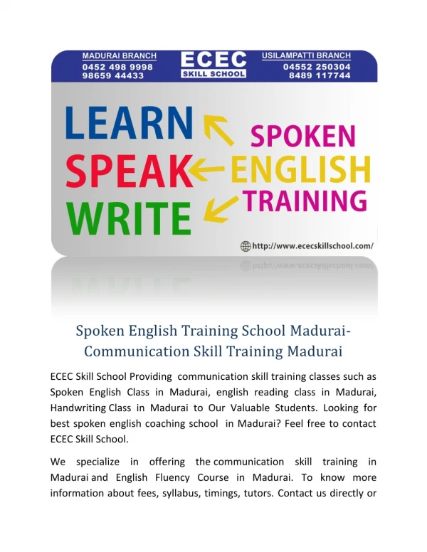 Spoken English Training School Madurai-Communication Skill Training Madurai