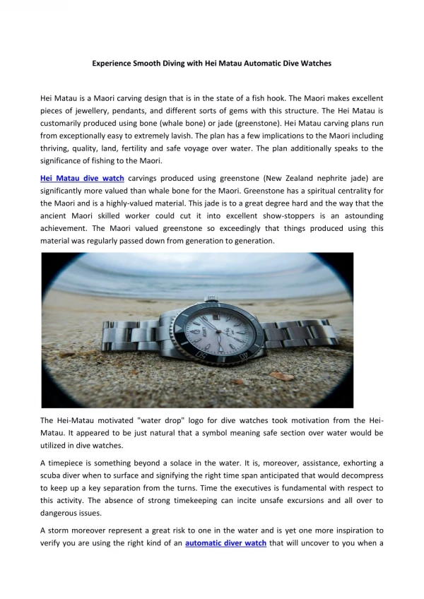Experience Smooth Diving with Hei Matau Automatic Dive Watches