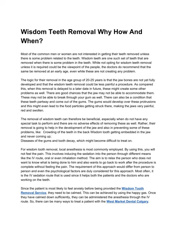Wisdom Teeth Removal Why How And When?