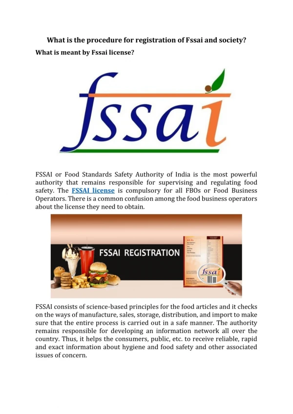 What is the procedure for registration of Fssai and society