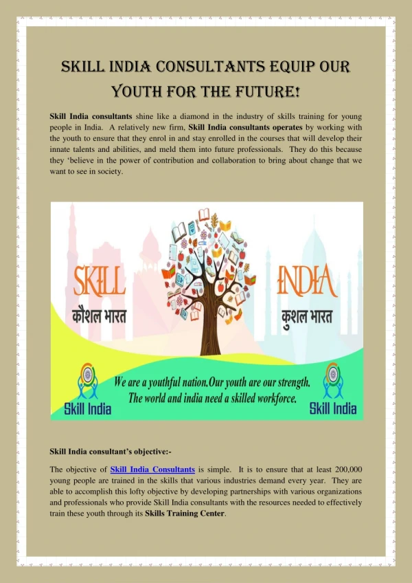 Skill India Consultants Equip Our Youth For The Future!