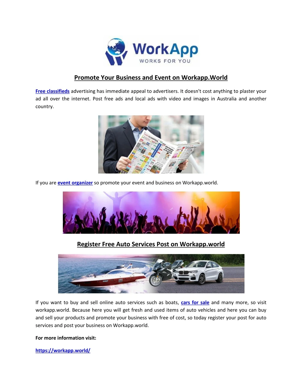 promote your business and event on workapp world