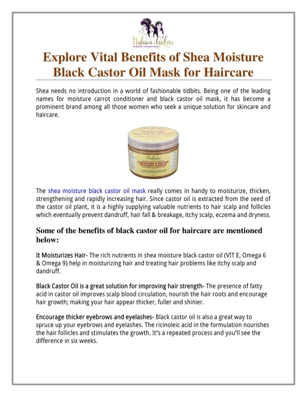 Explore Vital Benefits of Shea Moisture Black Castor Oil Mask for Haircare