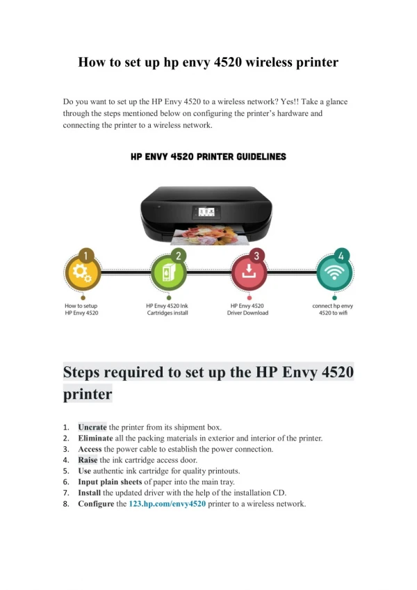 How to setup hp envy 4520 wireless printer solutions