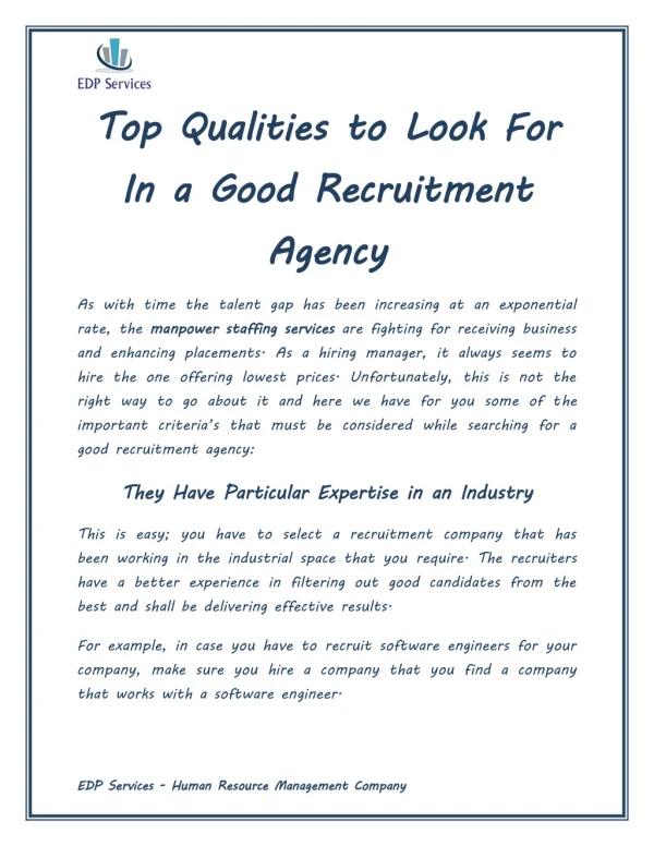 Top Qualities to Look For In a Good Recruitment Agency