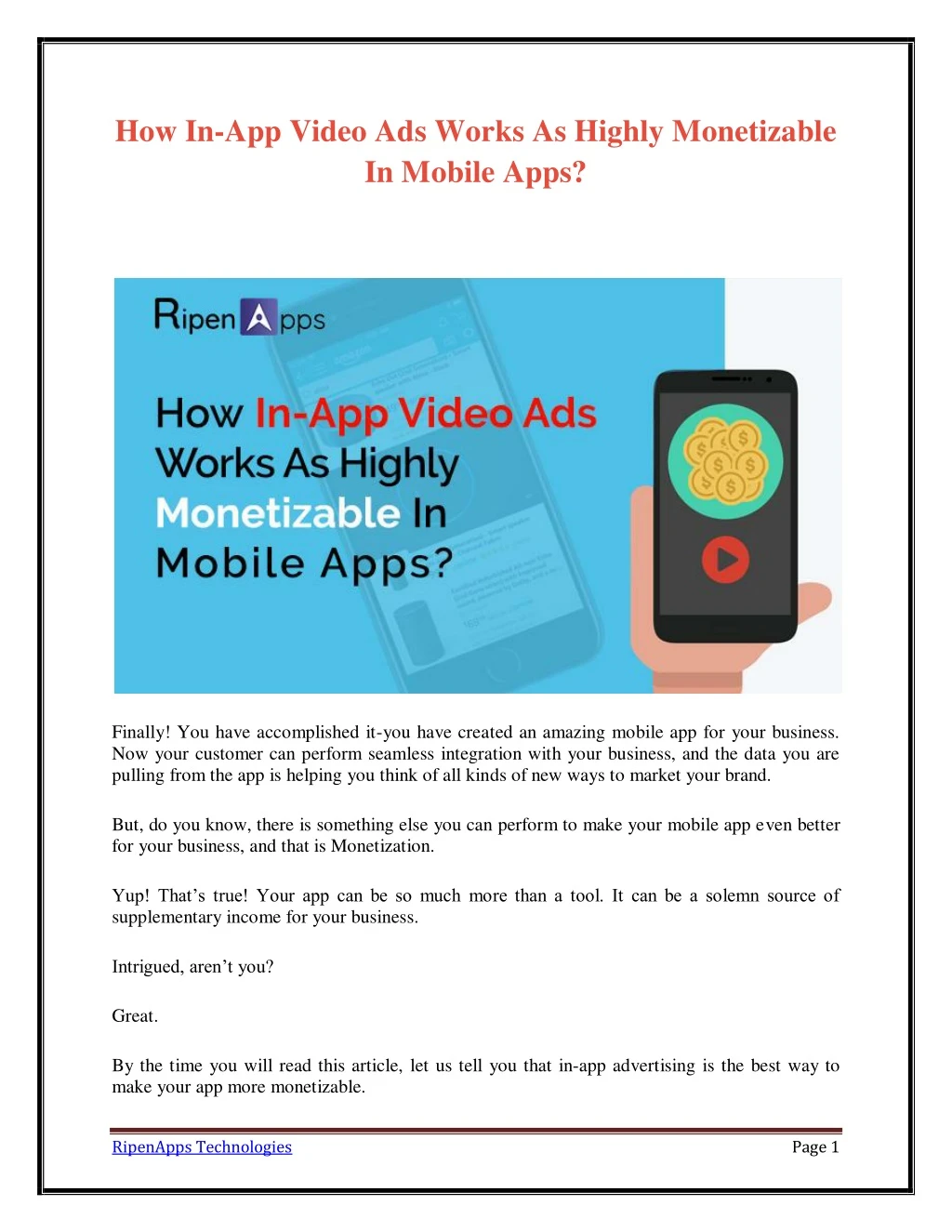 how in app video ads works as highly monetizable