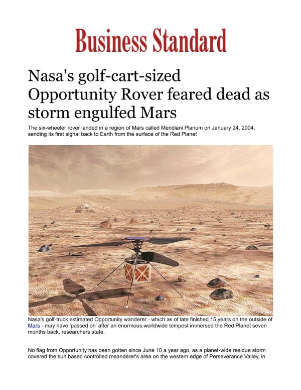 Nasa's golf-cart-sized Opportunity Rover feared dead as storm engulfed Mars