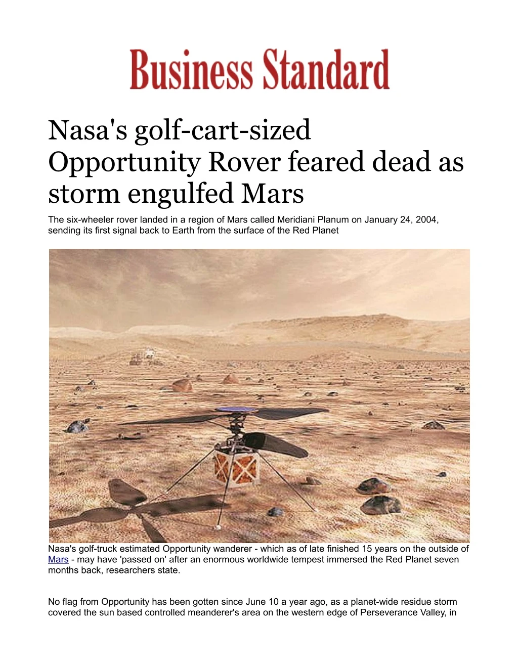 nasa s golf cart sized opportunity rover feared