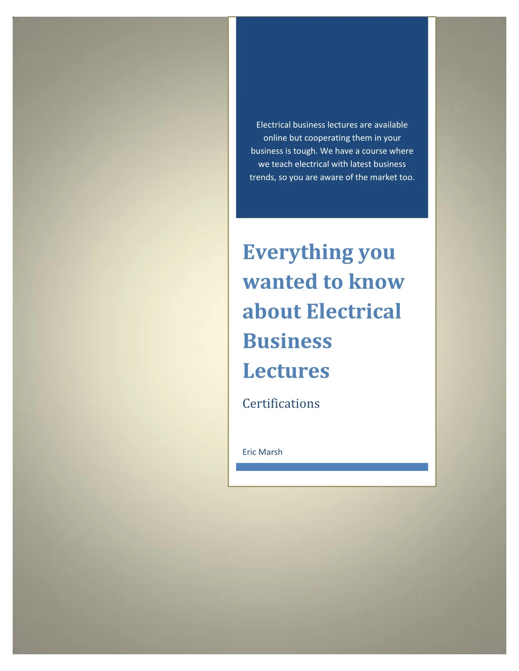 electrical business lectures are available online