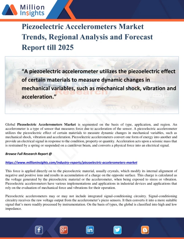 Piezoelectric Accelerometers Market Trends, Regional Analysis and Forecast Report till 2025