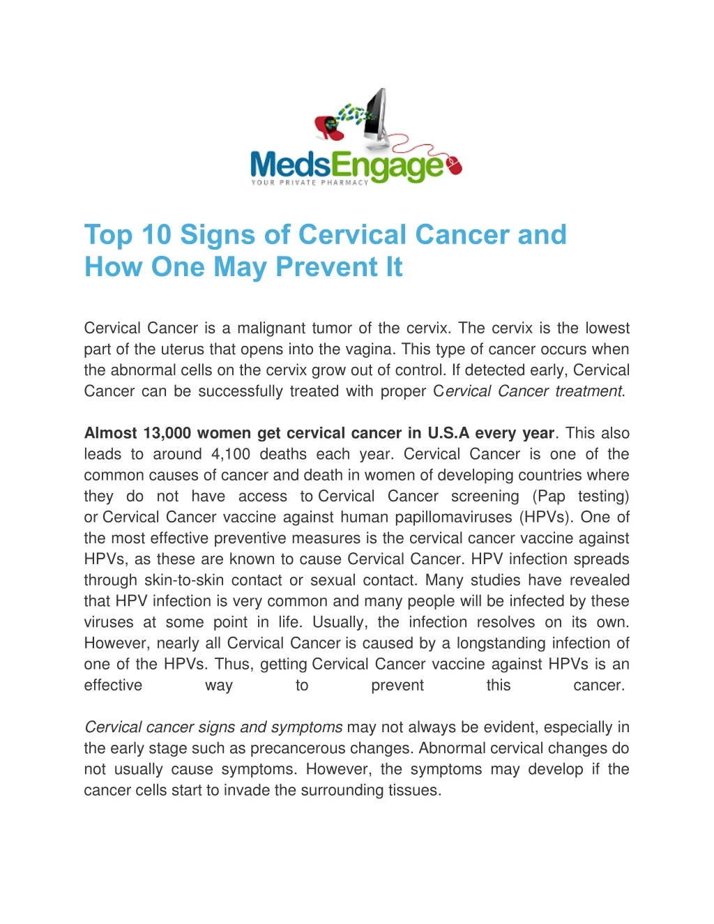 top 10 signs of cervical cancer