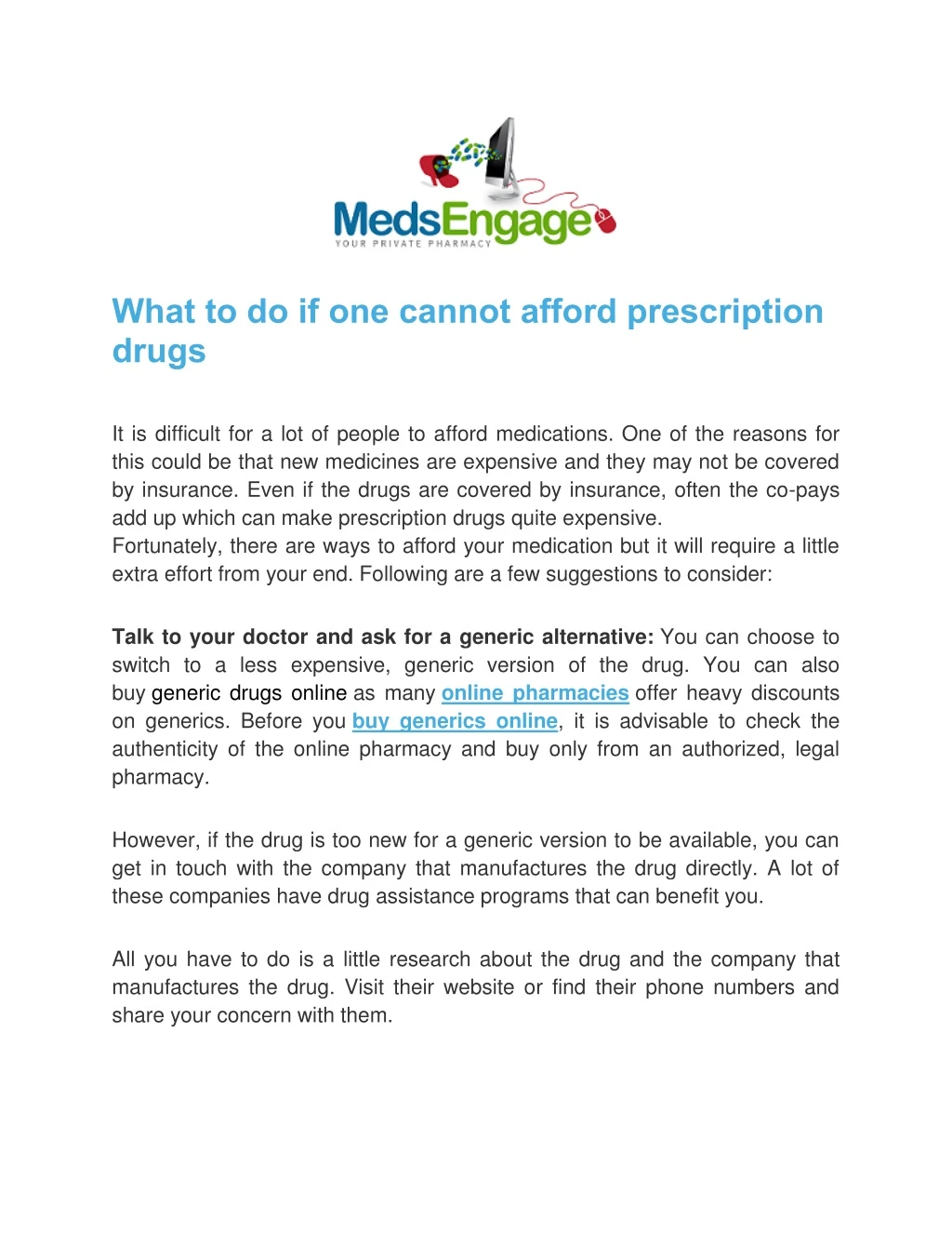 what to do if one cannot afford prescription drugs