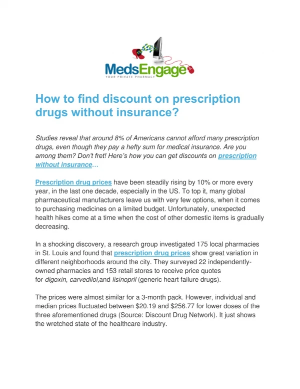How to find discount on prescription drugs without insurance?