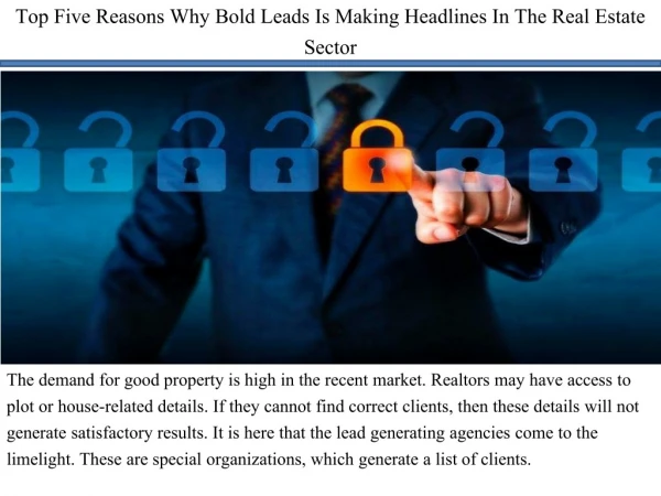 Top Five Reasons Why Bold Leads Is Making Headlines In The Real Estate Sector