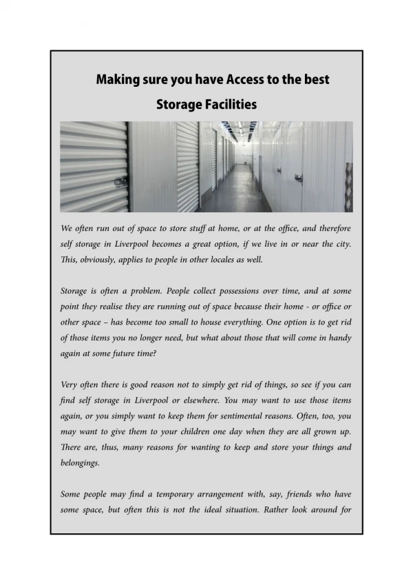 Making sure you have Access to the best Storage Facilities