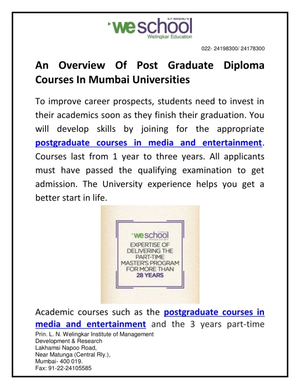 An Overview Of Post Graduate Diploma Courses In Mumbai Universities