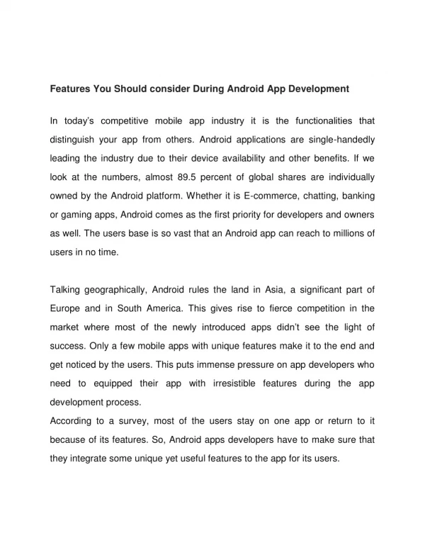 Features You Should consider During Android App Development