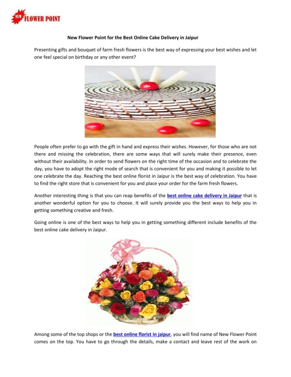 New Flower Point for the Best Online Cake Delivery in Jaipur