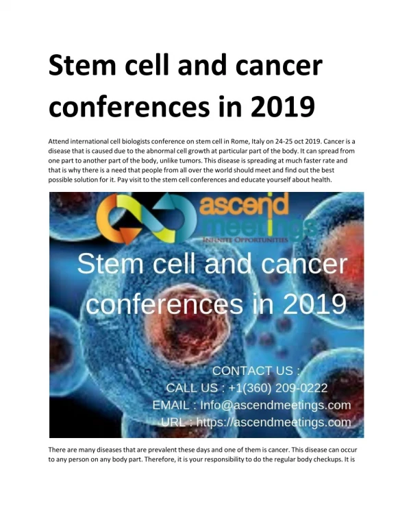 stem cell conferences in 2019