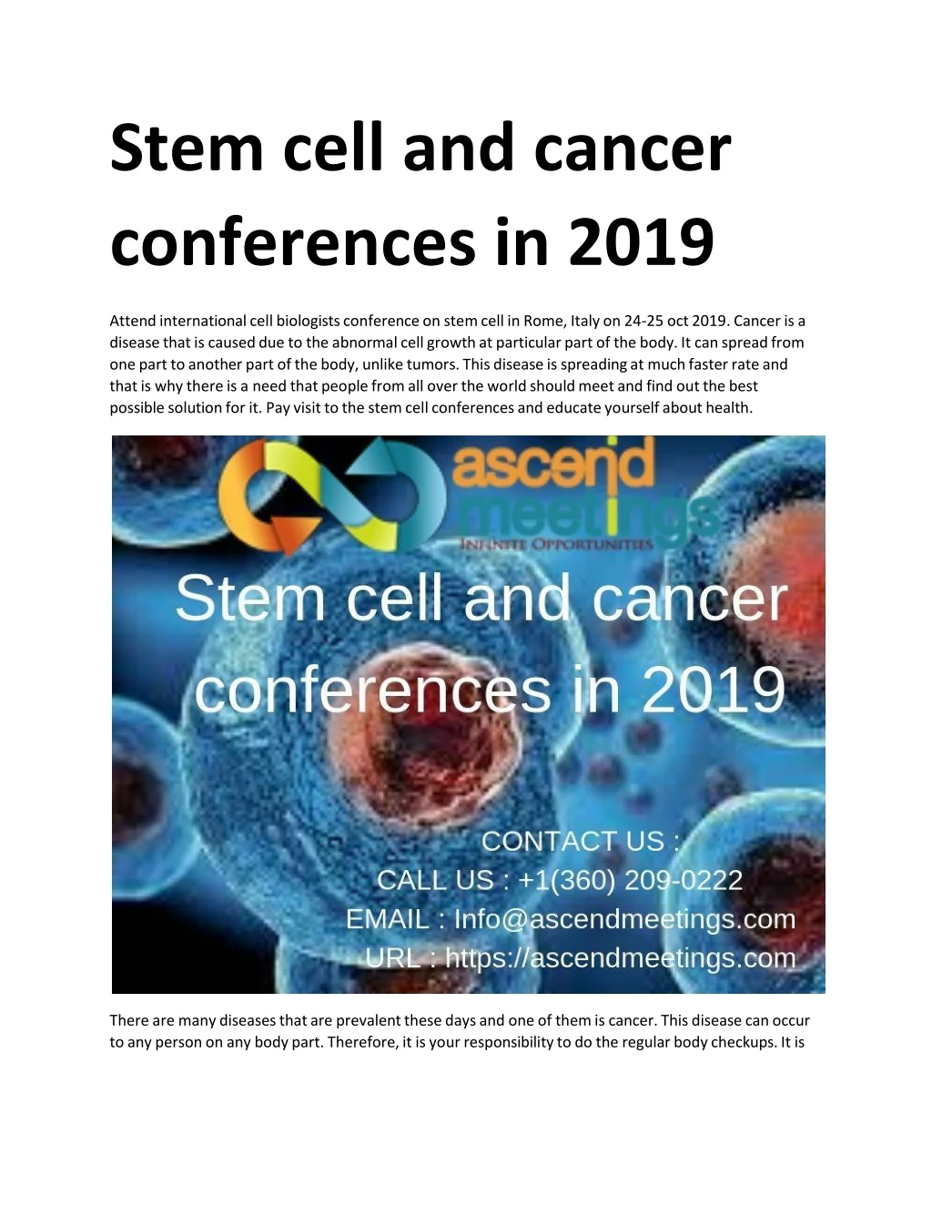 stem cell and cancer conferences in 2019