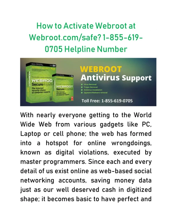 How to Activate Webroot at Webroot.com/safe? 1-855-619-0705 Helpline Number