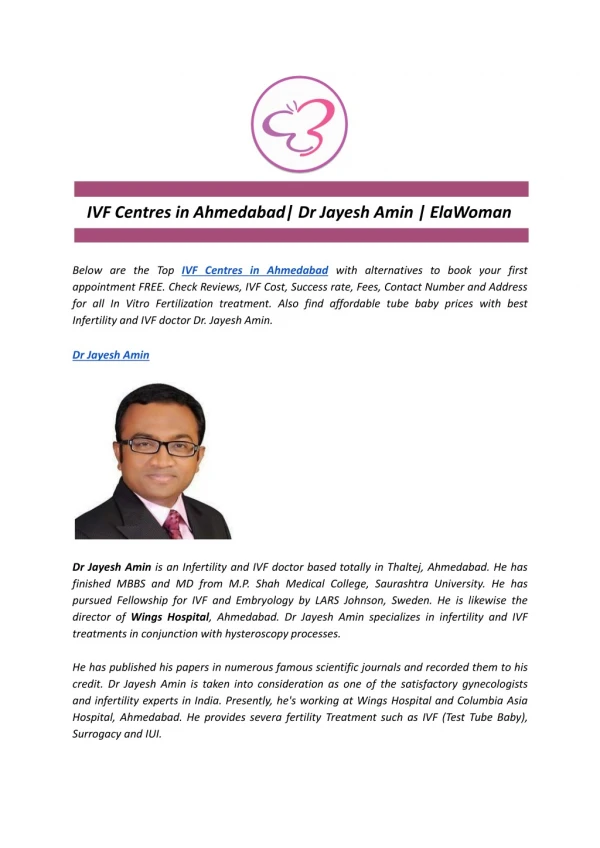 IVF Centres in Ahmedabad| Dr Jayesh Amin | ElaWoman