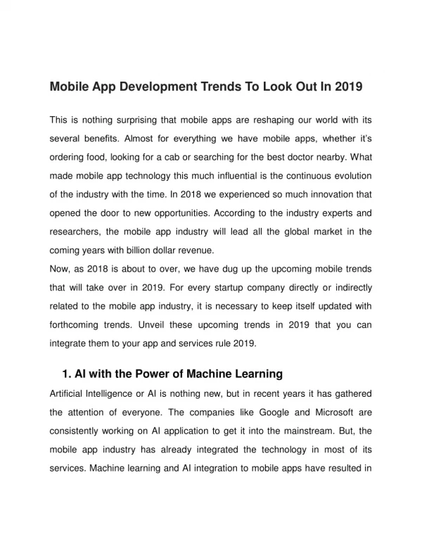 Mobile App Development Trends To Look Out In 2019