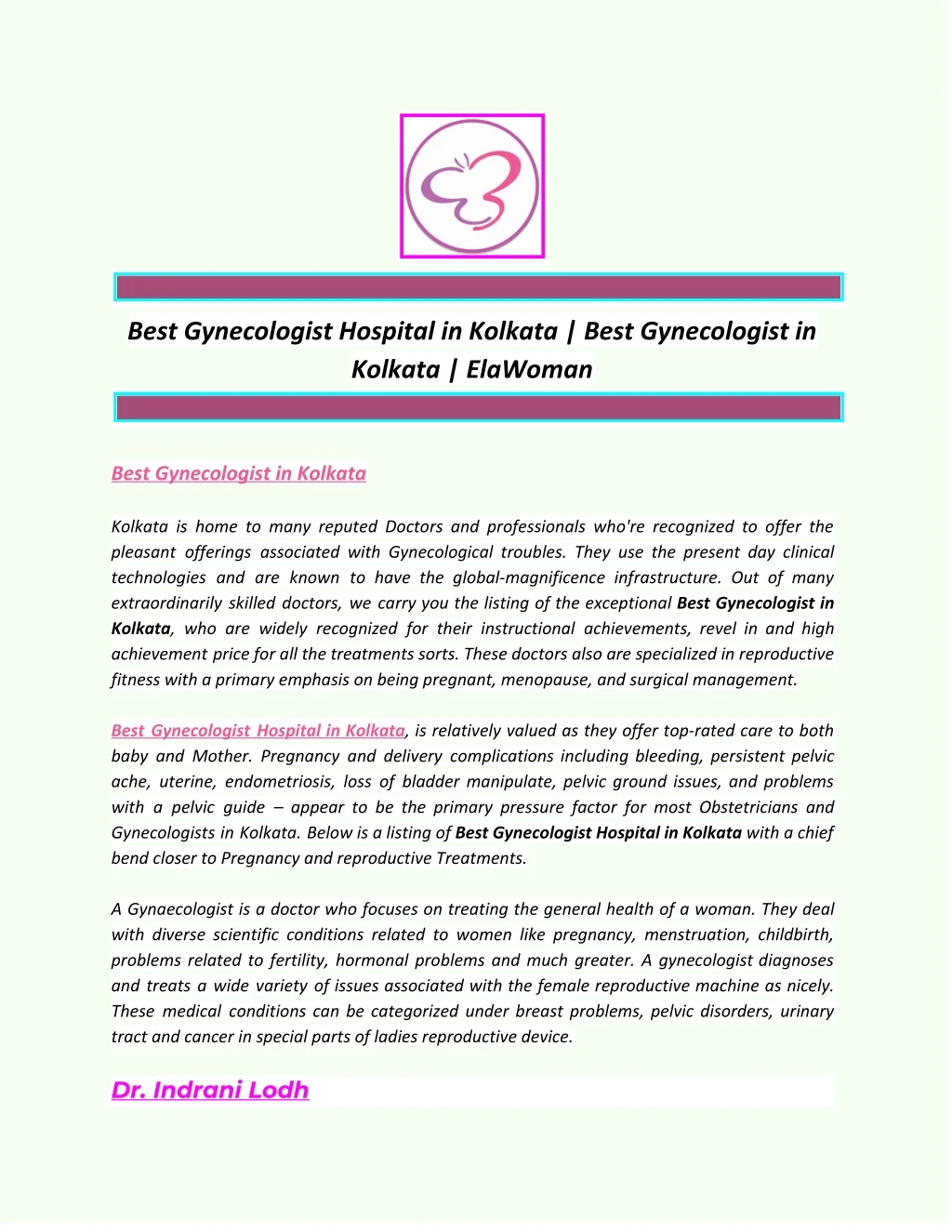 best gynecologist hospital in kolkata best