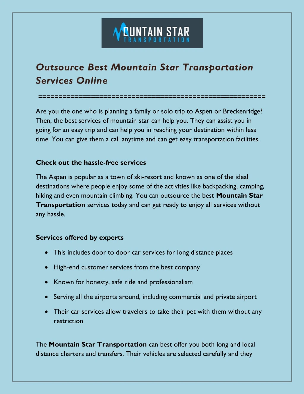 outsource best mountain star transportation