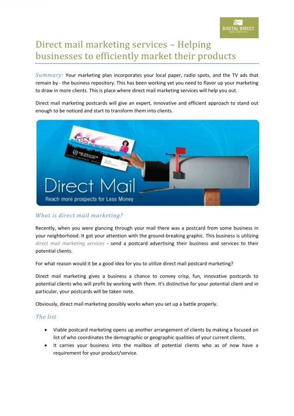 Direct mail marketing services – Helping businesses to efficiently market their products